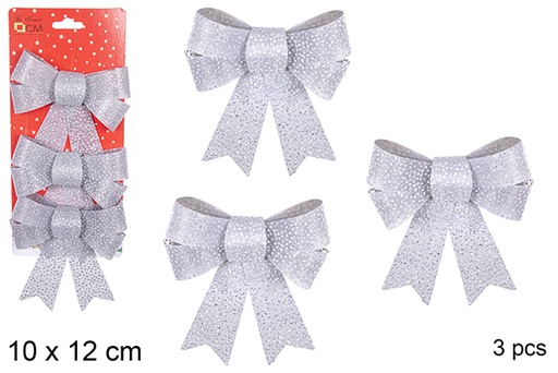 [111115] Pack 3 silver glitter Christmas bows 10x12 cm