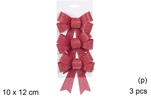 [111120] Pack 3 red glitter Christmas bows 10x12 cm