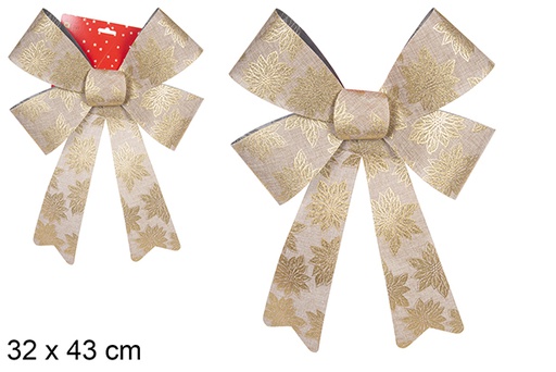 [111121] Laço de Natal dourado decorado com flores 32x43 cm