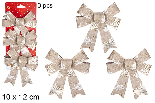 [111140] Pack 3 fiocchi di Natale dorati decorati con albero 10x12 cm