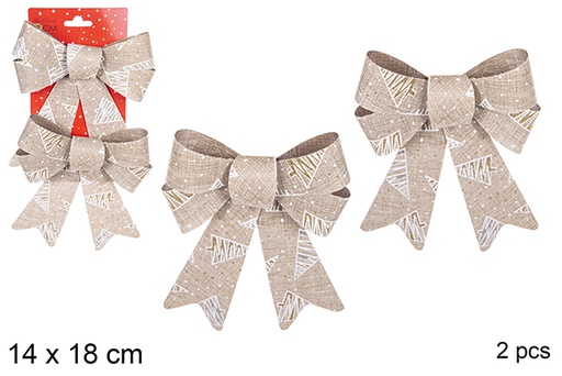 [111154] Pack 2 golden Christmas bows decorated with tree 14x18 cm