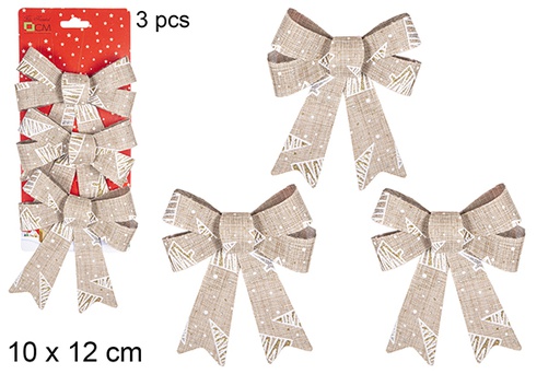 [111155] Pack 3 gold Christmas bows with tree 10x12 cm