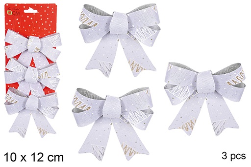 [111160] Pack 3 silver Christmas bows with tree 10x12 cm