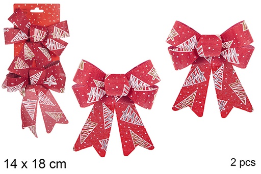 [111164] Pack 2 red Christmas bows decorated with trees 14x18 cm