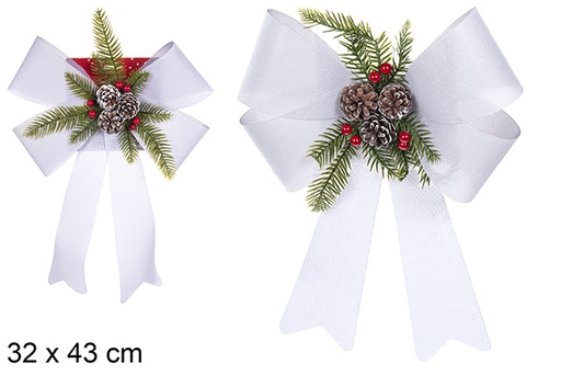 [111169] Silver Christmas bow decorated with pine cones 32x43 cm