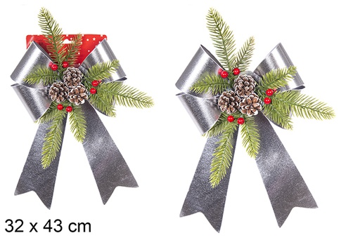 [111178] Glitter silver Christmas bow decorated with pine cones 32x43 cm