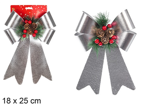 [111180] Glitter silver Christmas bow decorated with pine cones 18x25 cm