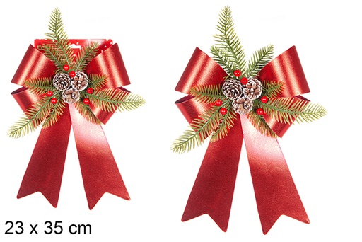 [111182] Red glitter Christmas bow decorated with pine cones 23x35 cm