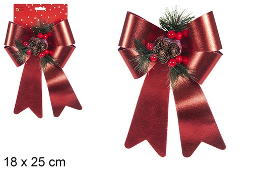 [111183] Laço de Natal com glitter vermelho decorado com pinhas 18x25 cm