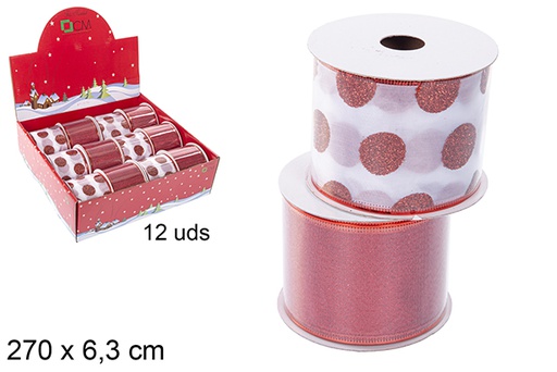 [111190] Christmas ribbon decorated red/red dots assorted 270x6.3 cm