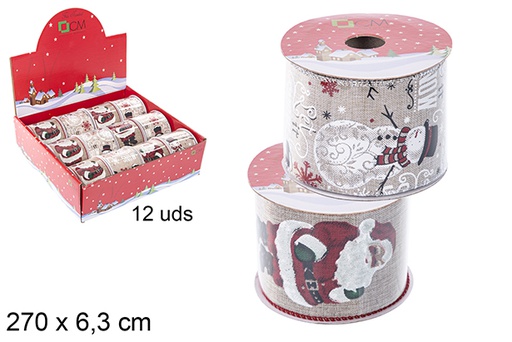 [111199] Christmas ribbon decorated Santa Claus/snowman assorted 270x6,3 cm