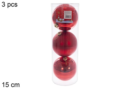 [110856] Pack 3 bolas vermelhas brilhantes/foscas/glitter 15 cm