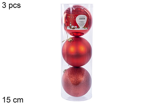 [110856] Pack 3 palline rosse lucide/opache/glitterate 15 cm