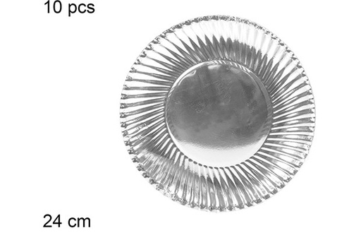 [110858] Pack 10 pratos de papel natalino prateados de 24 cm