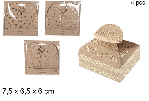 [111240] Pack 4 boîtes cadeau dorés assorties 7,5x6,5x6 cm