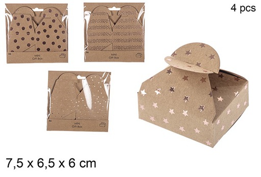 [111242] Pack 4 boîtes cadeau or rose assorties 7,5x6,5x6 cm