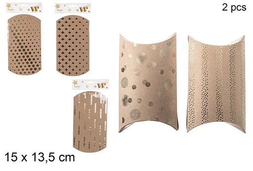 [111247] Pack 2 pochettes cadeaux dorés décorés Noël 15x13,5 cm