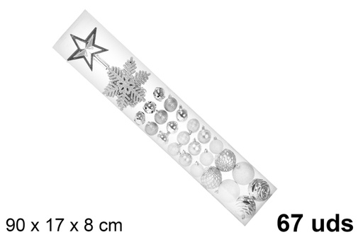 [111270] Pack 67 boules de Noël assorties argent/blanc