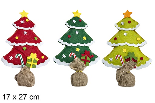 [111347] Felt Christmas tree figure with assorted jute base 17x27 cm