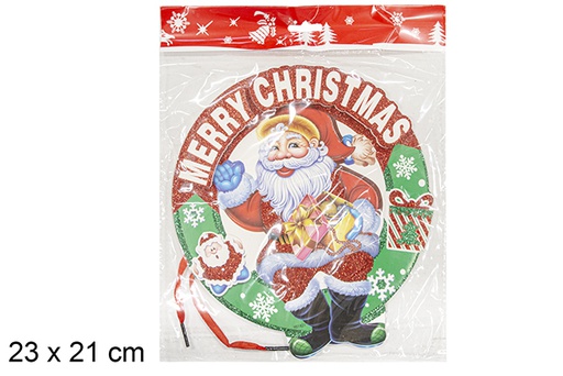 [111354] Polyester wreath with Santa Claus decorated Merry Christmas 23x21 cm