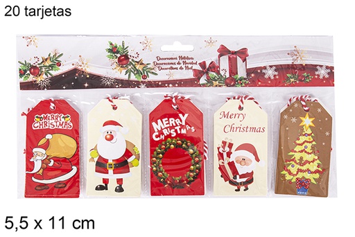 [111410] Pack 20 cartes de vœux de Noël décorées 5,5x11 cm