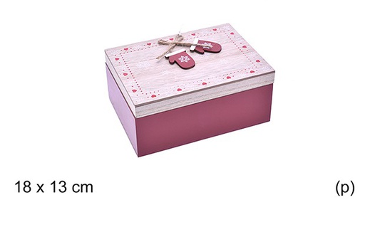 [205196] Red wooden object holder box decorated Christmas 18x13 cm