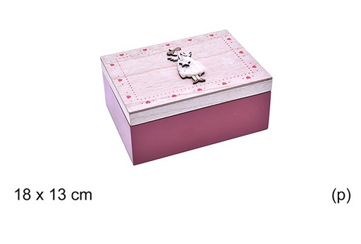 [205197] Caja porta objetos madera rojo decorado angel 18x13cm