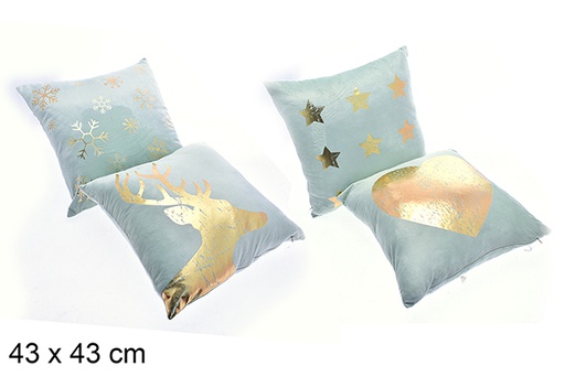 [205432] Assorted Christmas decorated green square cushion 43 cm