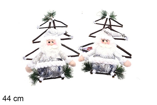 [205448] Colgante puerta árbol gris con muñeco Navidad 44 cm