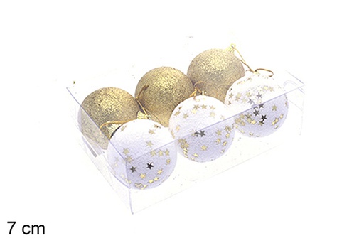 [205489] Pack 6 boules de Noël dorées avec étoile 7 cm