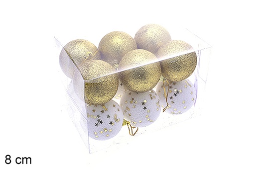 [205492] Pack 12 boules de Noël dorées avec étoile 8 cm