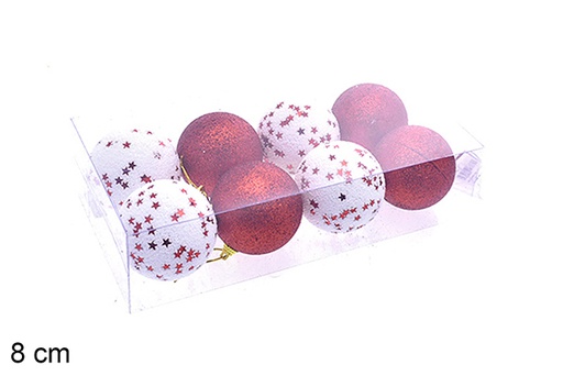 [205502] Pack 8 Christmas balls with stars assorted 8 cm