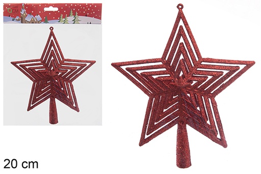 [205572] Punta albero stella traforata glitter rosso 20 cm