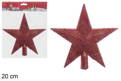 [205577] Ponta de estrela de árvore com glitter vermelho 20 cm