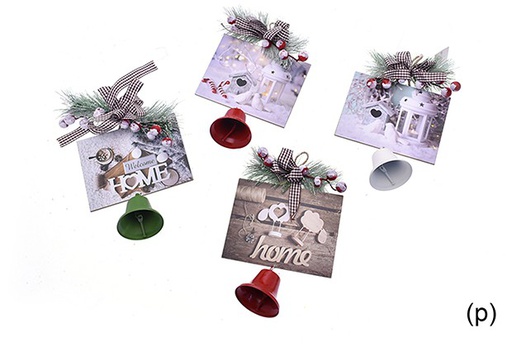 [205614] Pendentif de porte en bois décoré de Noël avec clochette assortie