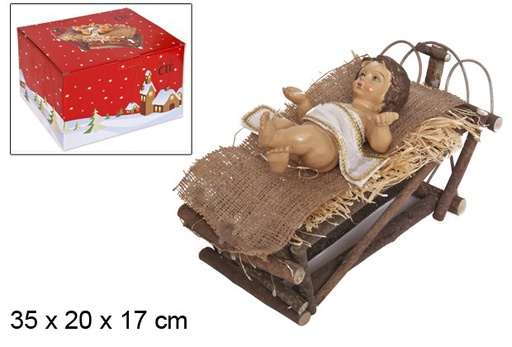 [046960] Baby Jesus in wooden cradle 35 cm