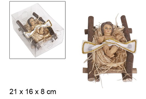 [046961] Enfant Jésus dans un berceau en bois 21 cm