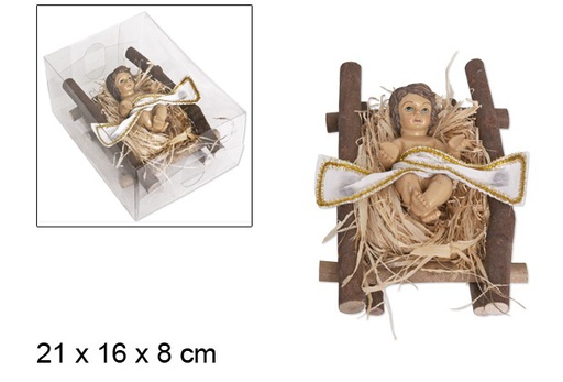 [046961] Menino Jesus em berço de madeira 21 cm