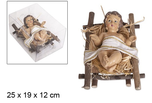 [046962] Baby Jesus in wooden cradle 25 cm