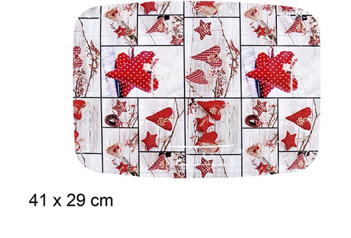 [110994] Rectangular plastic tray with Christmas hearts 41x29 cm