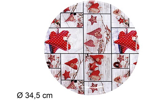 [111002] Round plastic tray with Christmas hearts 35 cm