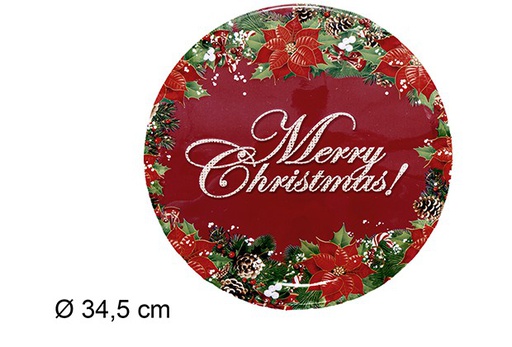 [111005] Round plastic tray with Christmas flowers 35 cm