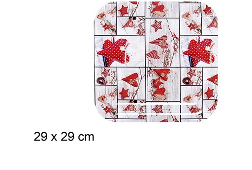 [111019] Square plastic tray with Christmas hearts 29 cm