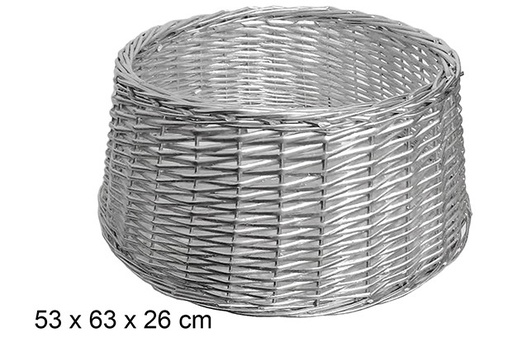 [111066] Silver wicker base cover for Christmas tree 53x63 cm