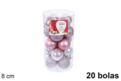 [110898] Pack 20 boules or rose brillantes/mates cylindre 8 cm 