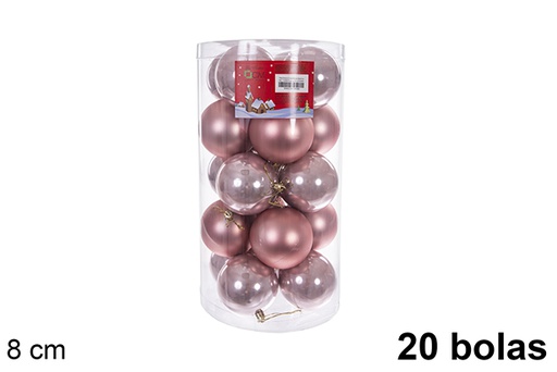 [110898] Pack 20 shiny/matte/rose gold bauble cylinder 8 cm 