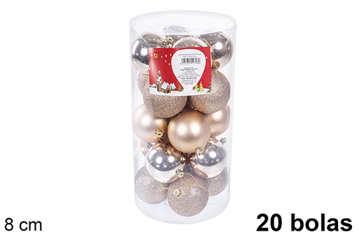 [110899] Pack 20 palline champagne lucide/opache/glitterate nel cilindro 8 cm