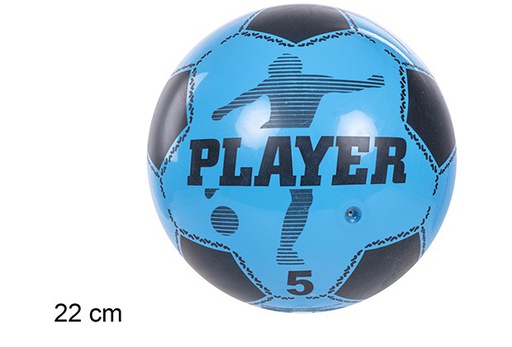 [110875] Balón hinchado plástico fútbol azul 22 cm