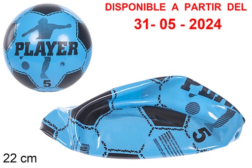 [110892] Balón deshinchado decorado futbol azul 22 cm