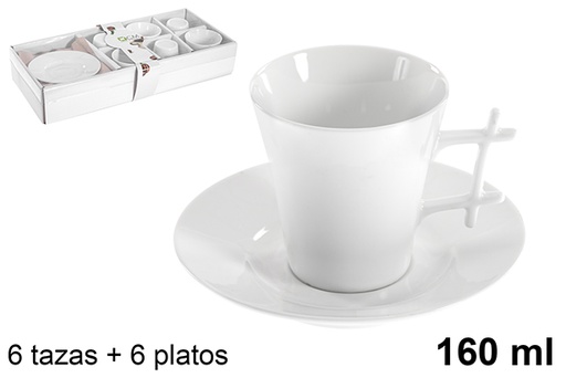 [110787] Pack 6 tasses à café en céramique blanche avec soucoupes 160 ml